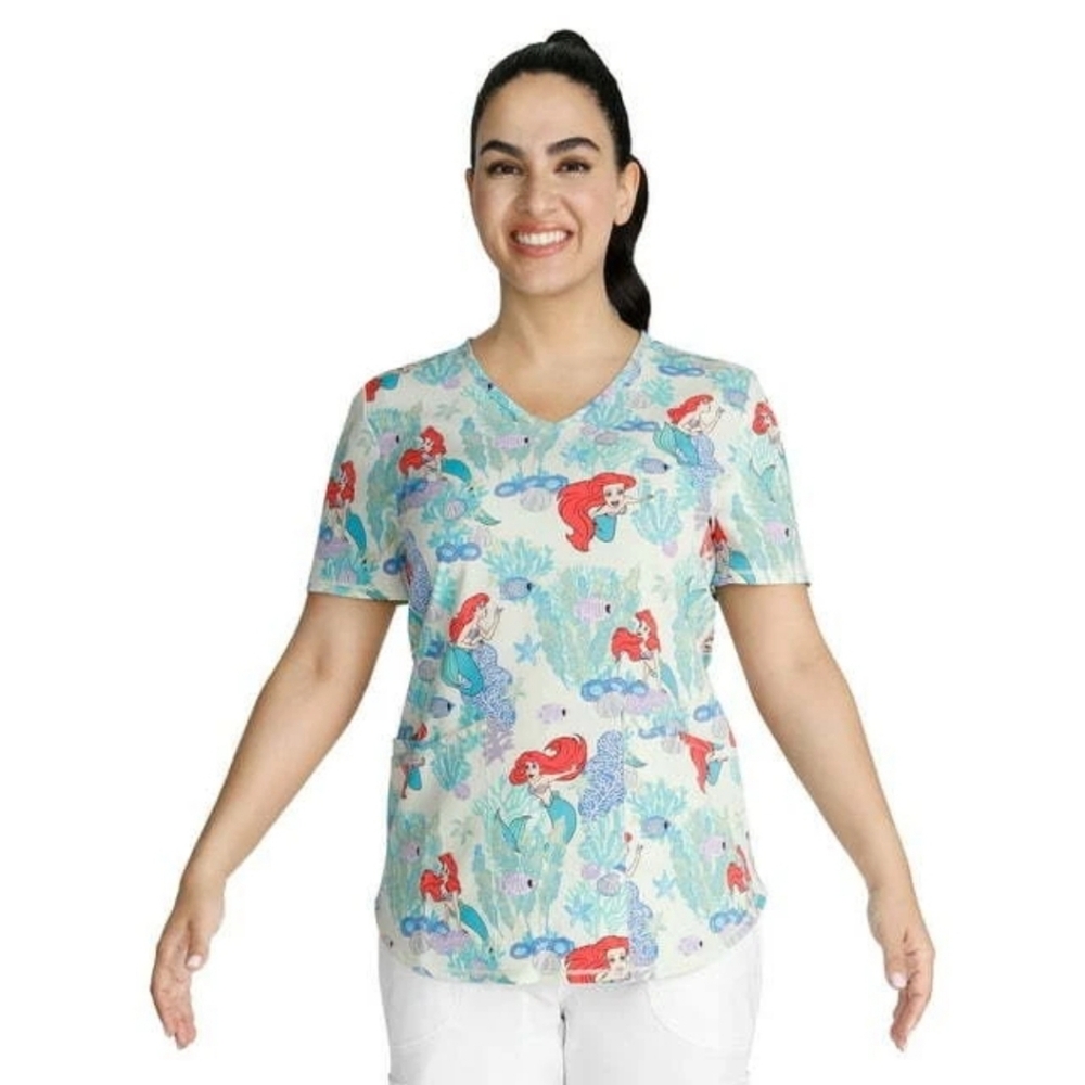 Disney Scrub Tops Bundle XL Little Mermaid Lilo & Stitch Shirts Womens Ariel - Picture 2 of 15